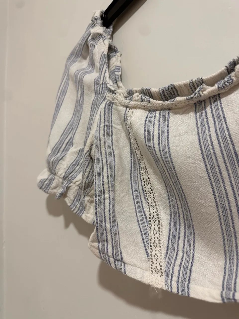 Cropped camponesa - azul com branco - Foto 4