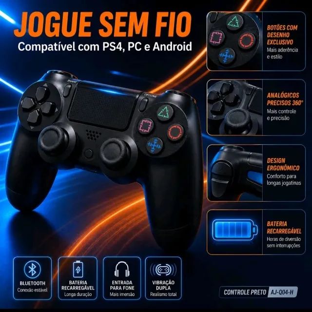 Controle Sem Fio Compatível com PS4 e PC ? Bluetooth - Foto 2