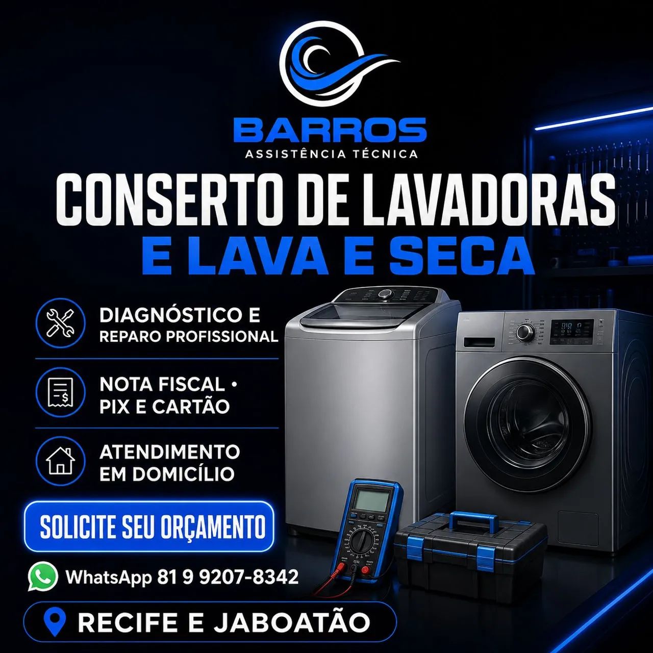 Conserto de lavadora e lava e seca em Recife e Jaboatão