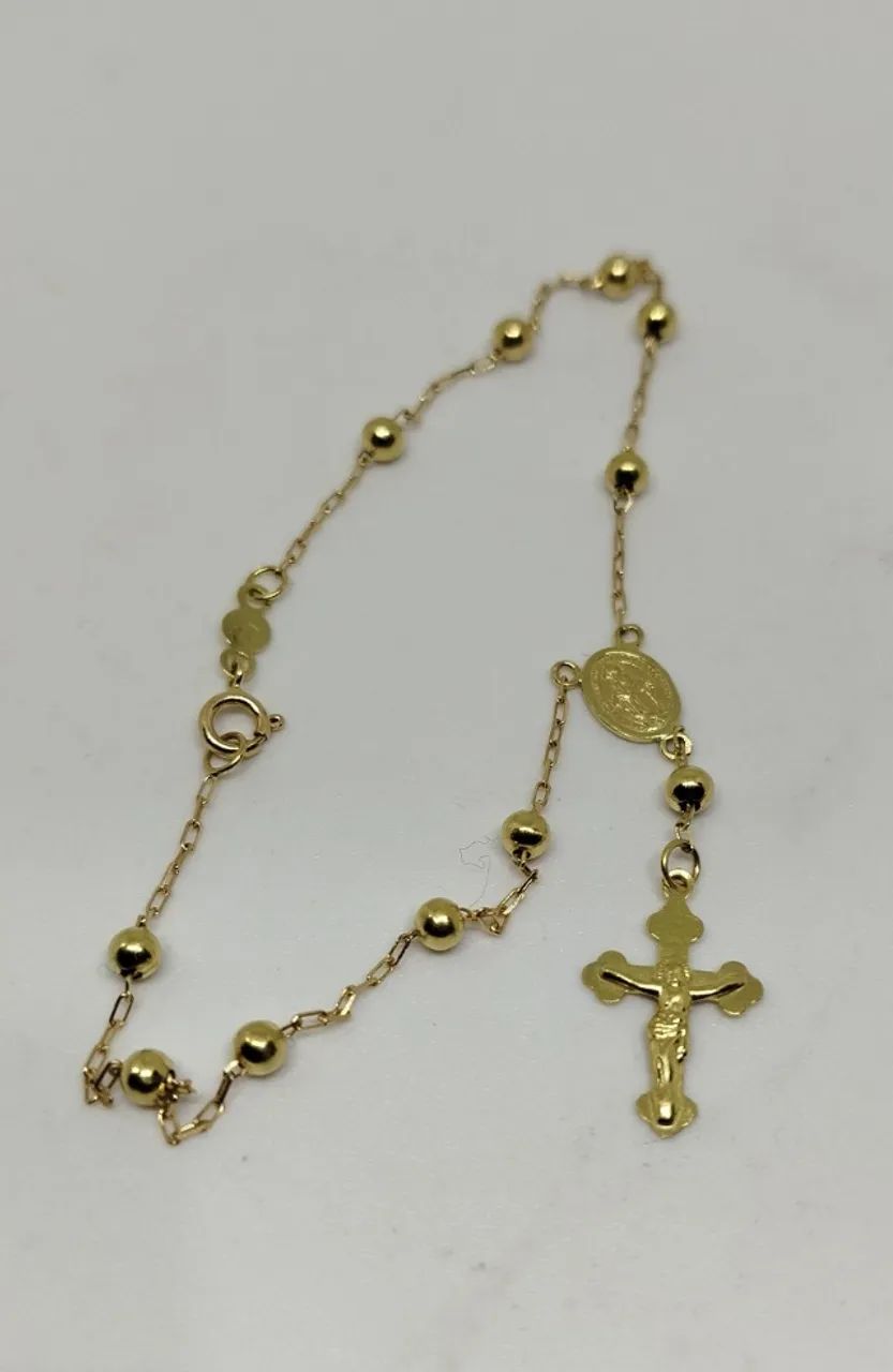 Pulseira terço , ouro 18k - 19cm - Foto 2