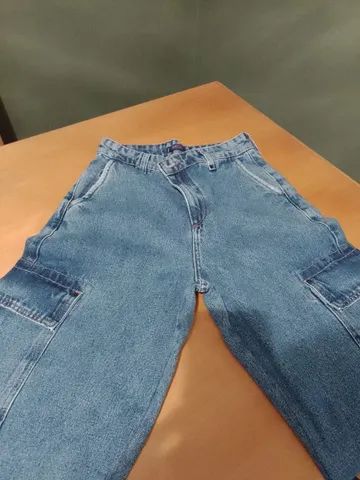 Calça jeans feminina Wide Leg Cargo, tamanho 36 