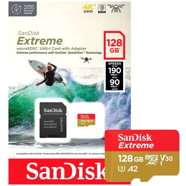 Cartão de Memória SanDisk Extreme microSDXC 128GB 190-90MB