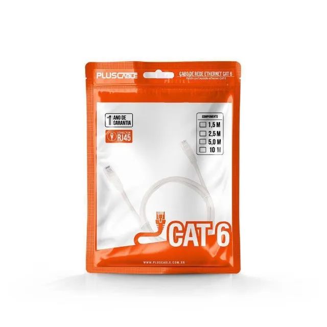 Cabo de Rede Pluscable Cat.6 5M Branco Patch Cord - Pc-Eth6U50Wh Loja Coimbra Computadores - Foto 4