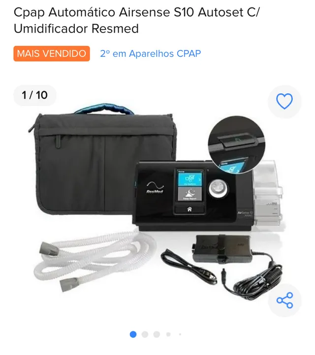 CPAP Automático AirSense S10 com Umidificador ResMed! BRINDE MÁSCARA FACIAL