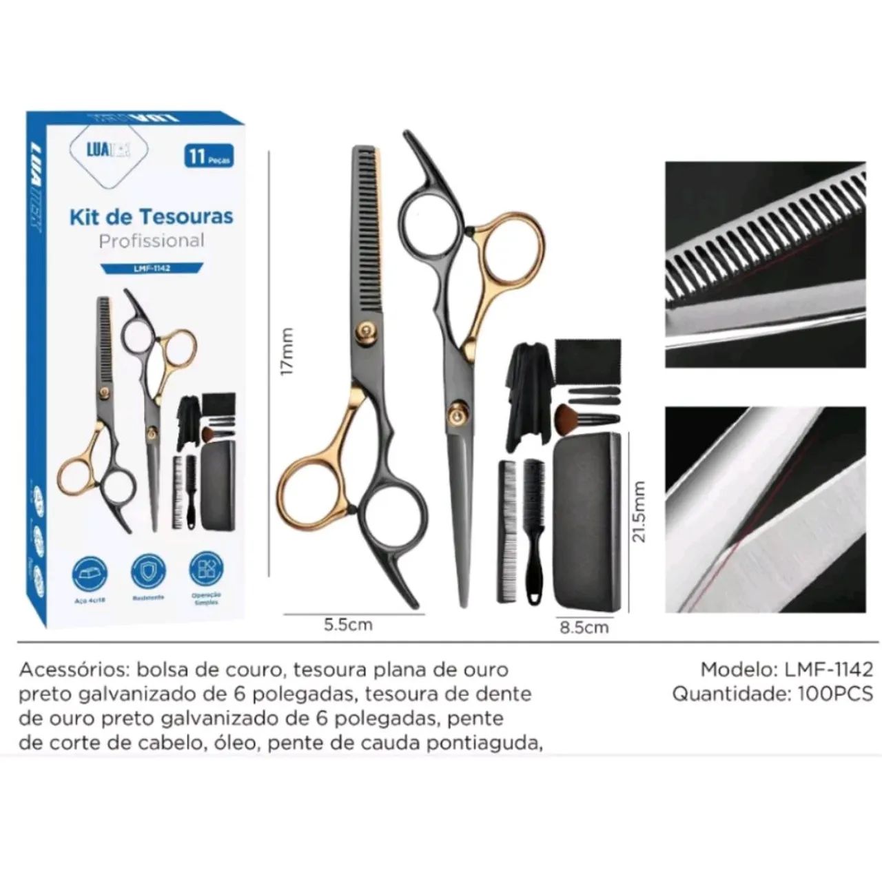 Kit de Tesouras Profissional 11 Peças LMF-1142