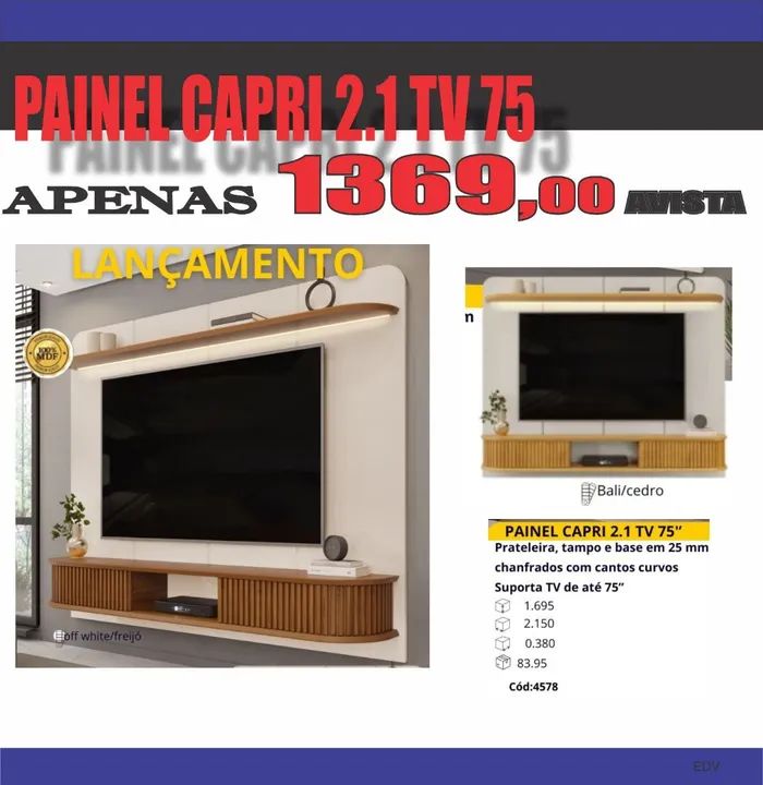Painel para TV Capri 2.1 TV 75'' - Novo!