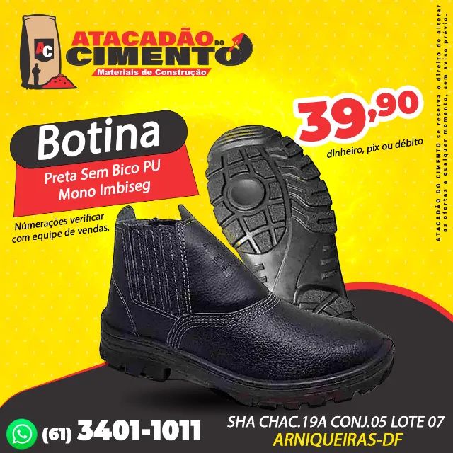 Botina Preta Sem Bico PU Mono Imbiseg