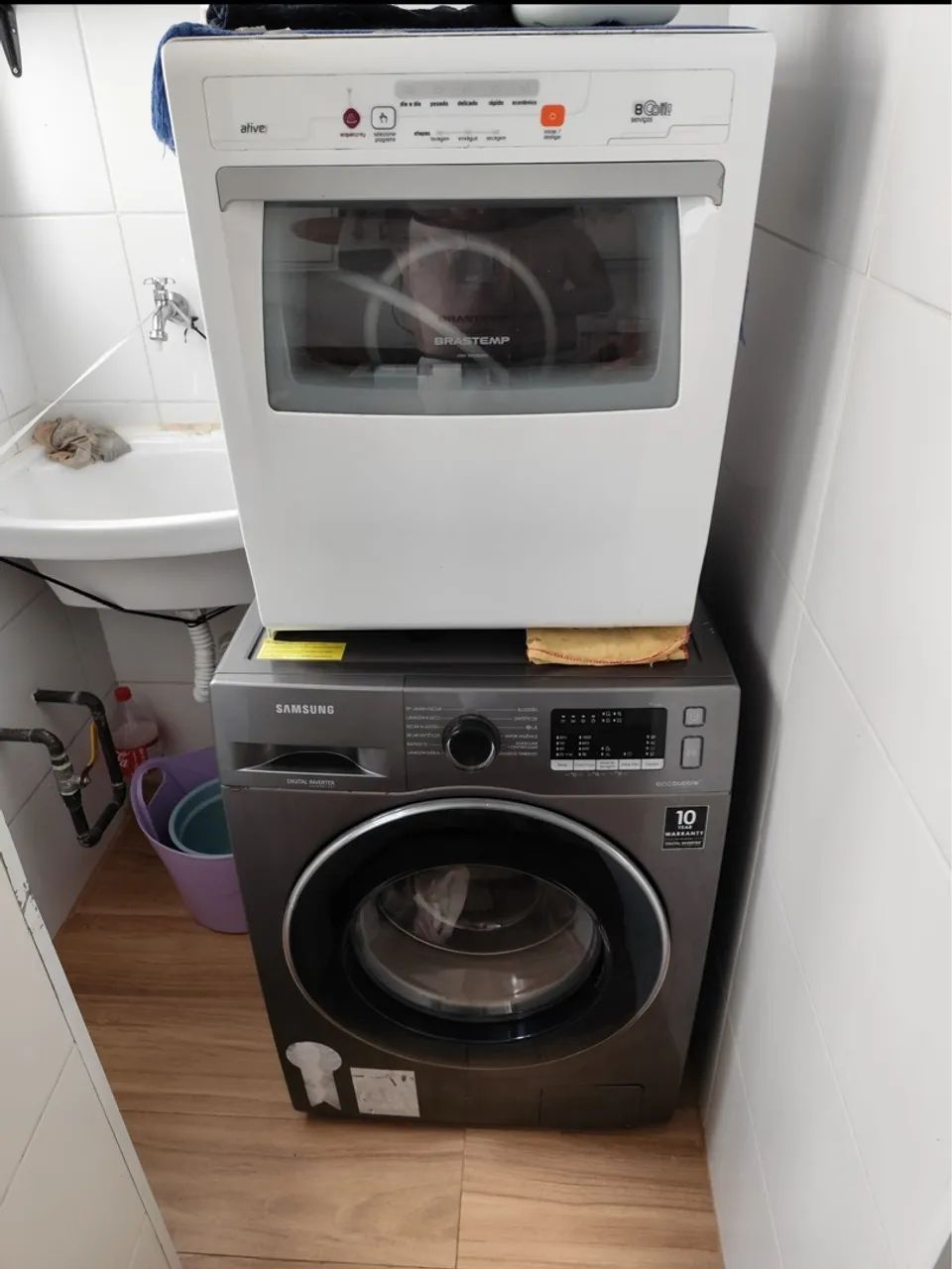 Máquina de Lavar Samsung 10kg Eco Bubble + lava louças 8 serviços Brastemp 
