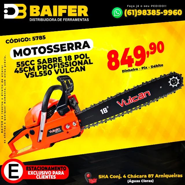 Motosserra 55cc Sabre 18 Pol 45cm Profissional VSL550 Vulcan