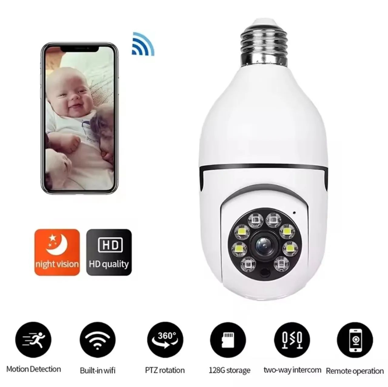 Câmera Vigilância, Visão Noturna Colorida,  Zooom, Wi-Fi 