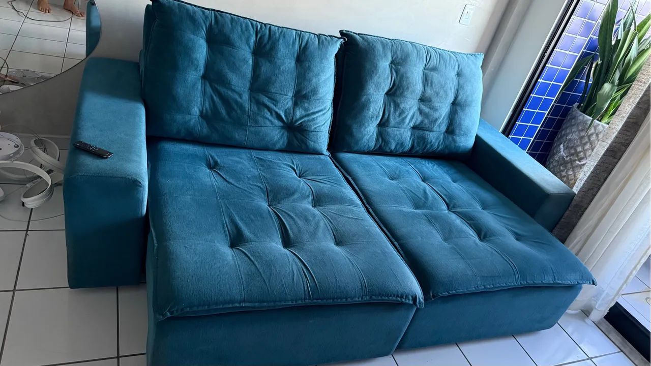 Sofá Azul, lindo! 2,40m, retrátil e reclinável  - Foto 5