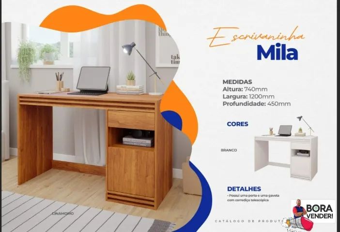 Mesa Para Escritorio Mila Freijó/Freijó Detalhe Ripado - Entrega Imediata  - Foto 2