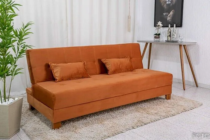 Sofá Cama Casal 185cm Veludo Terracota