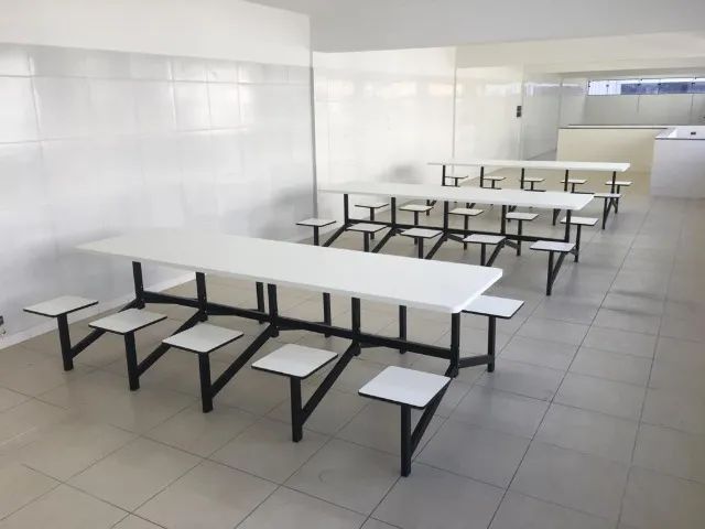Mesa para refeitório -bancos acoplados com encosto-8 lugares