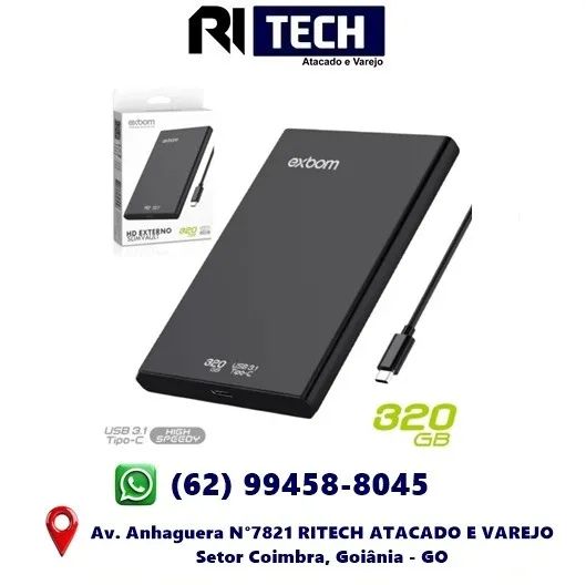 HD Externo 320GB 2.5 Pol. com Interface USB-C 3.1 EXBOM Portátil  