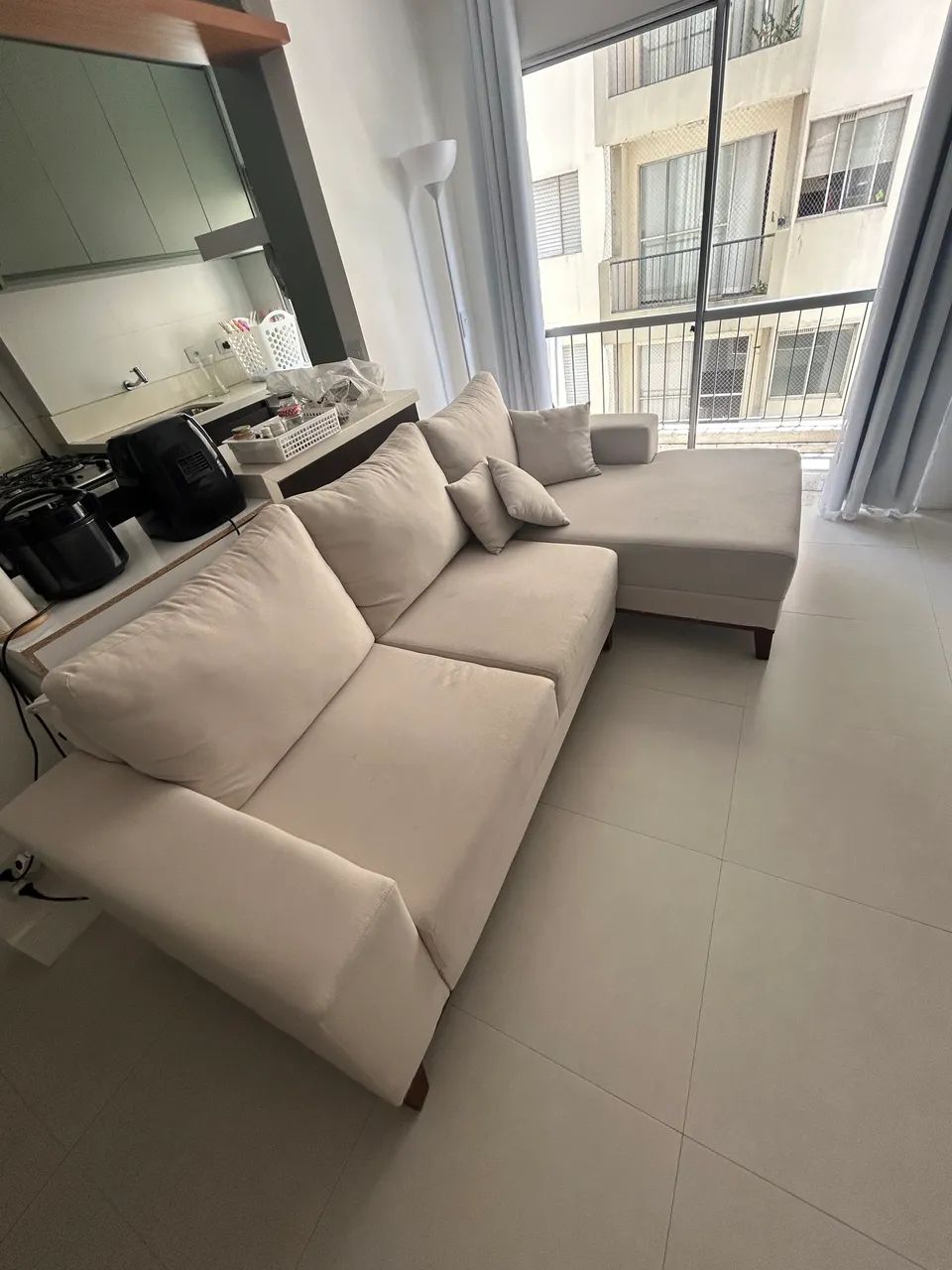 *VENDA* Sofá 4 Lugares Beny com Chaise Lado Esquerdo Linho Cru Linho Cru - Foto 4