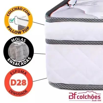 Cama Box Solteiro Colchão Molas Ensacadas Com Pillow e Box Branco - Foto 4