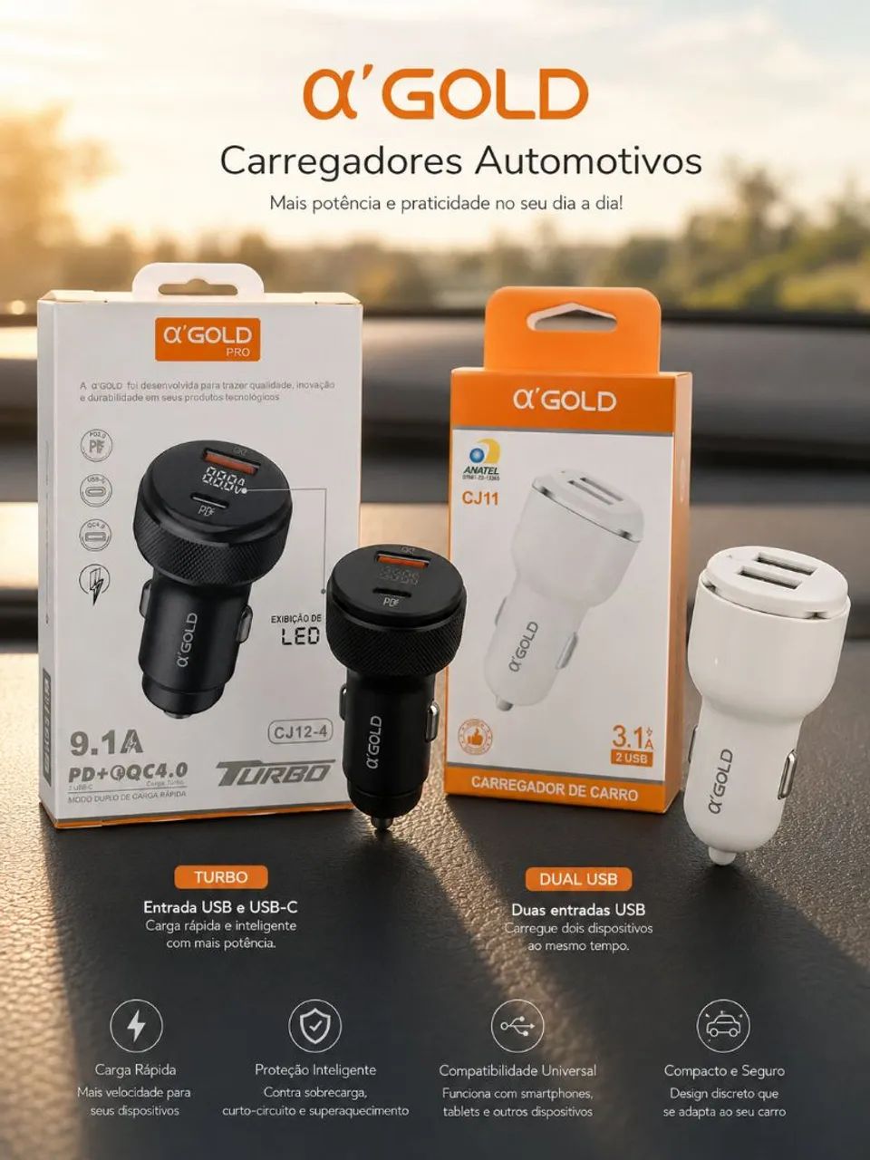 Carregadores automotivos USB / USB-C