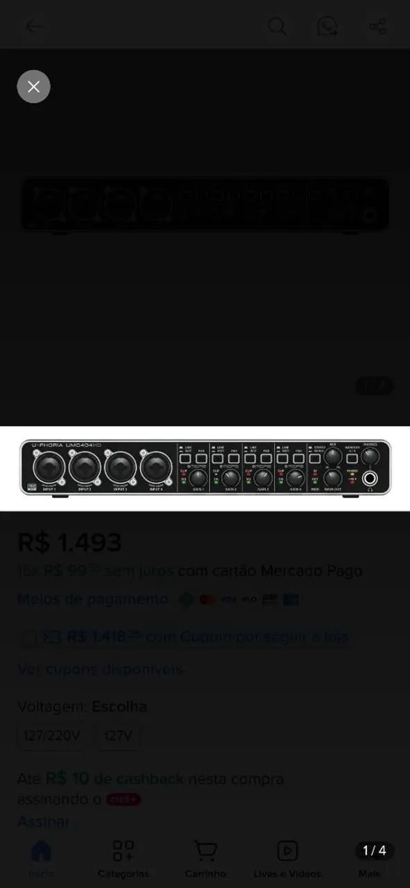Behringer interface de 4 canais