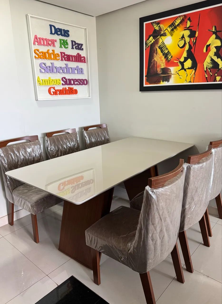Mesa de jantar de vidro + 6 cadeiras novas - Foto 3