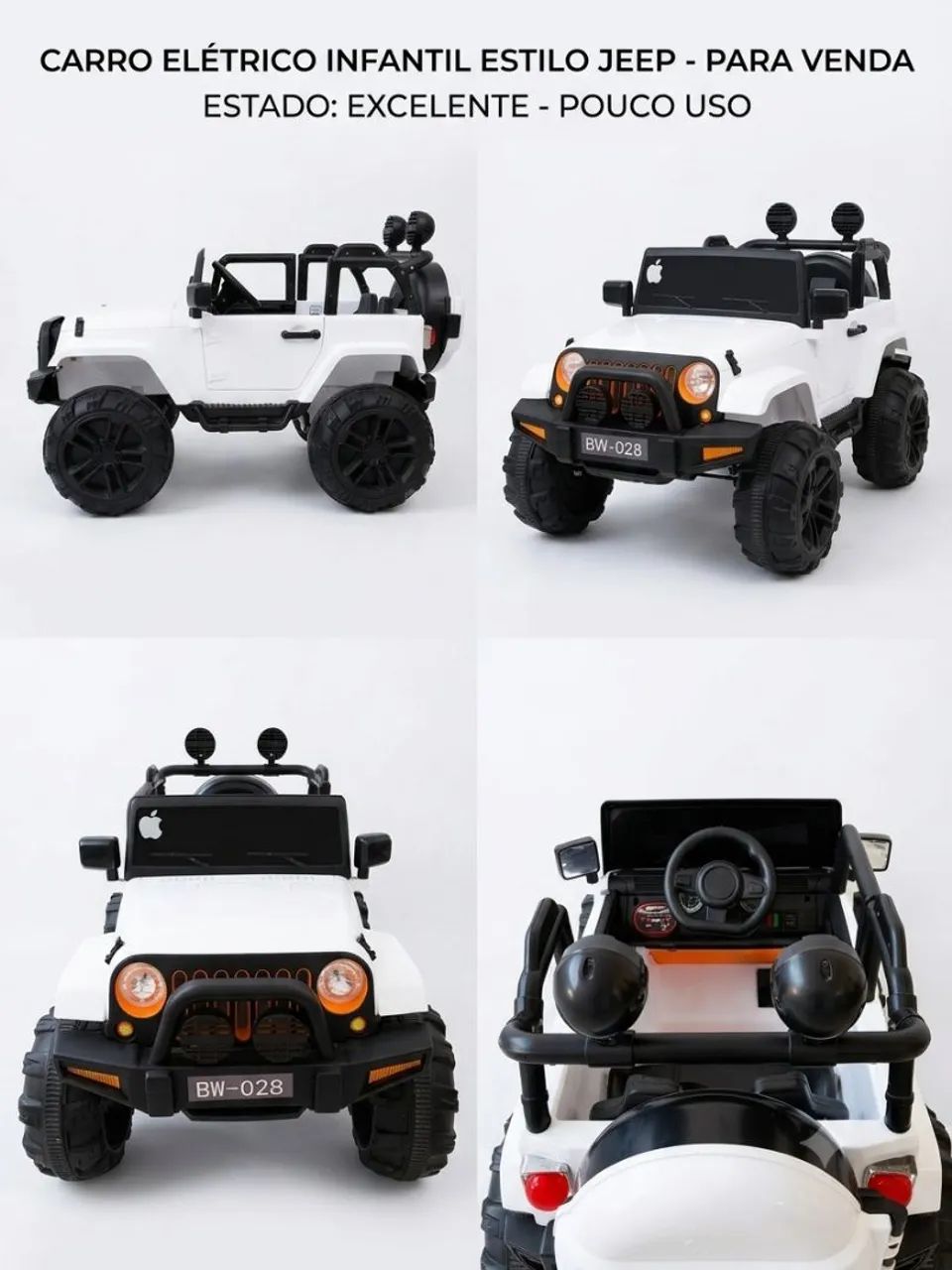 Carrinho Elétrico Infantil Jeep Branco - Com Música e Luzes 12 v