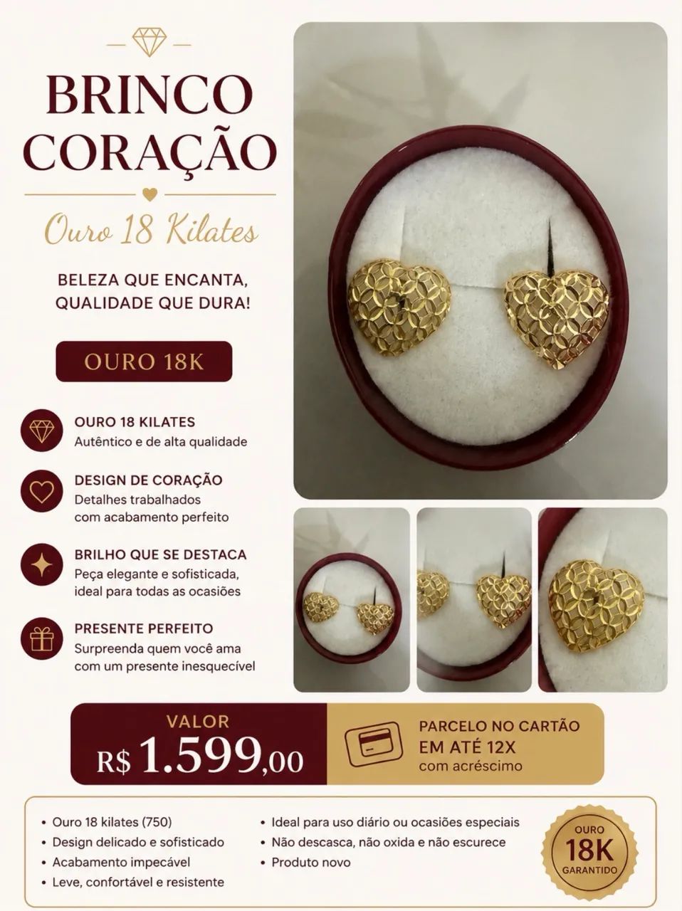 BRINCO CORAÇÃO EM OURO 18K