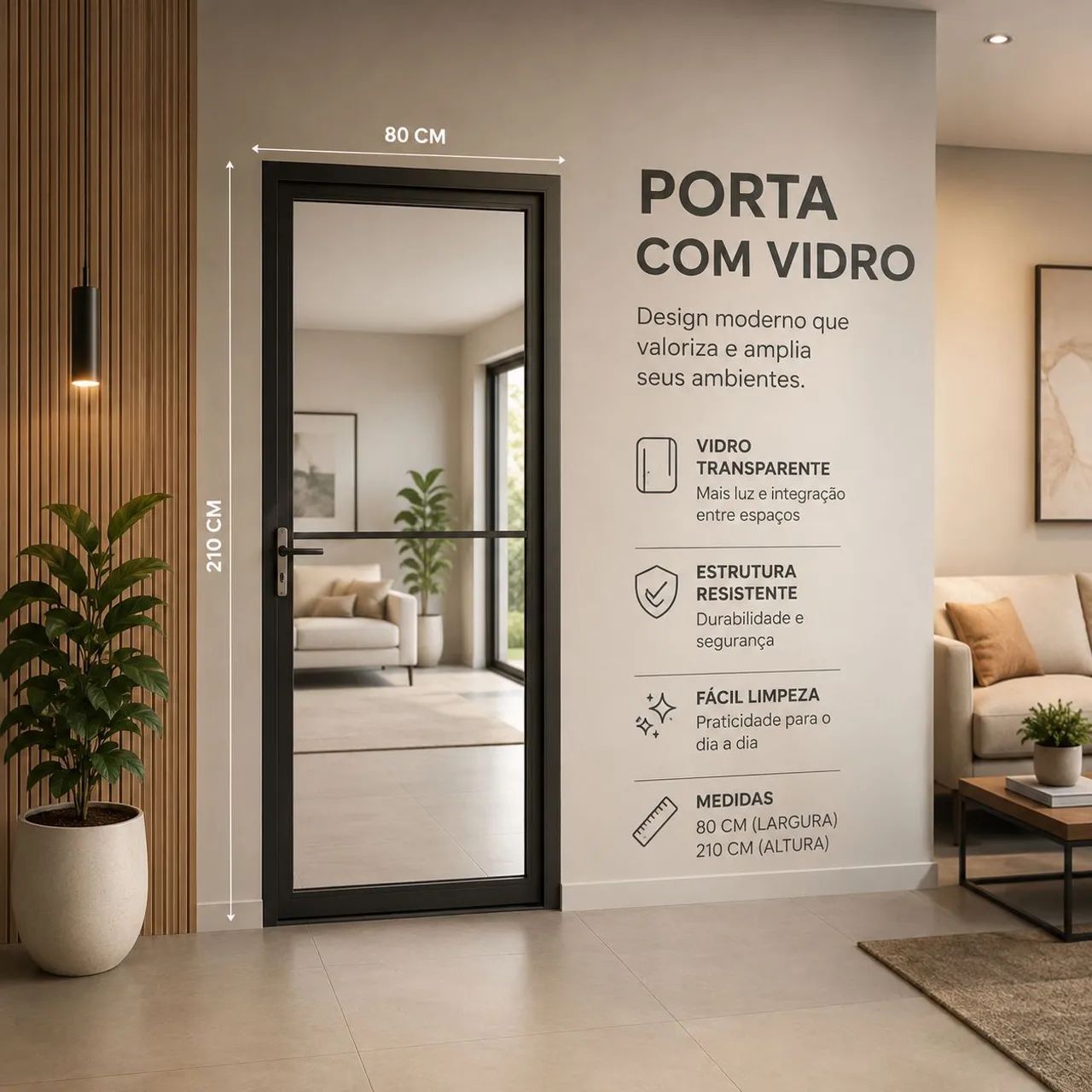PORTA COM VIDRO PRETA 80x210 | LINHA PREMIUM | DIRETO DA FÁBRICA - Foto 4