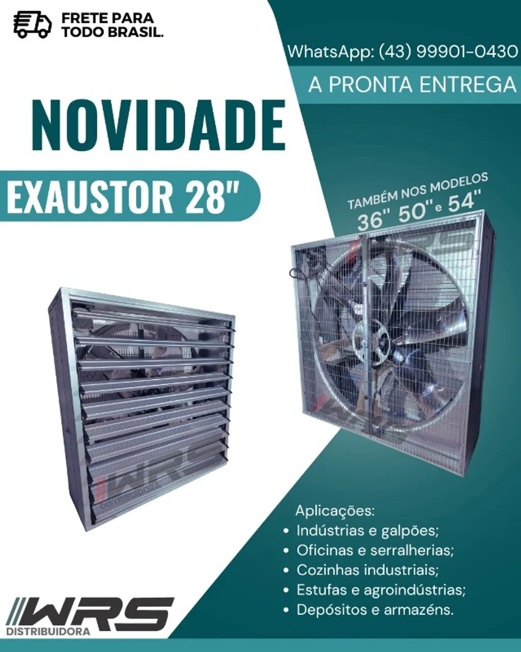 EXAUSTOR INDUSTRIAL 28 POLEGADAS TRIFÁSICO 1/2CV 220/380V - 800x800x450mm - 17.000m3 - Foto 5