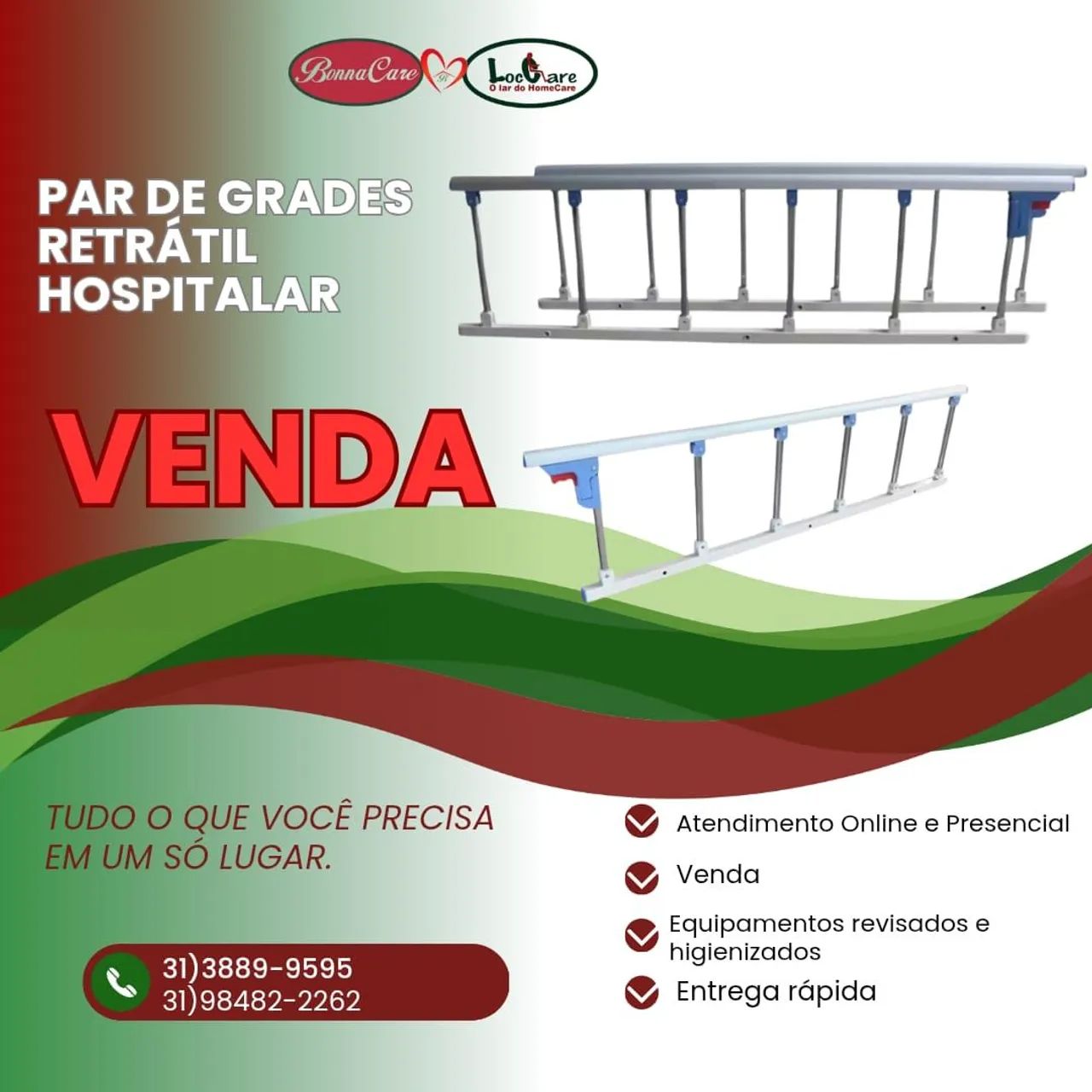 Par de Grades retrátil para cama hospitalar 