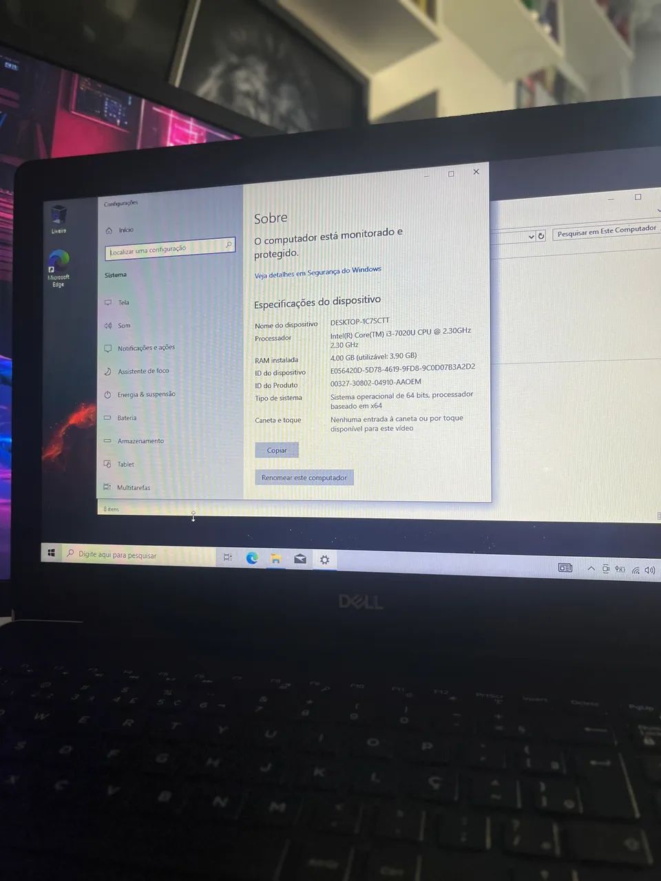 Notebook Dell Core i3 7 Geracao Ram Ddr4 ssd 240GB Tela 15.6 grande  - Foto 3