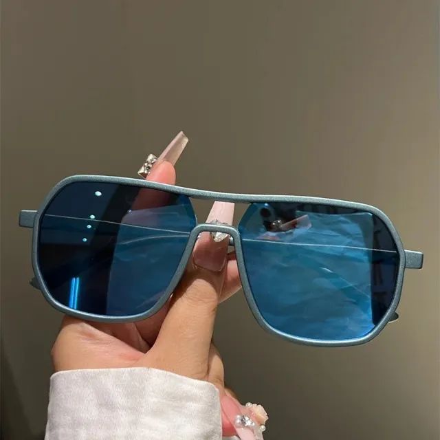 Óculos de sol Kammpt 2026 nova moda vintage ponte dupla espelhado blue