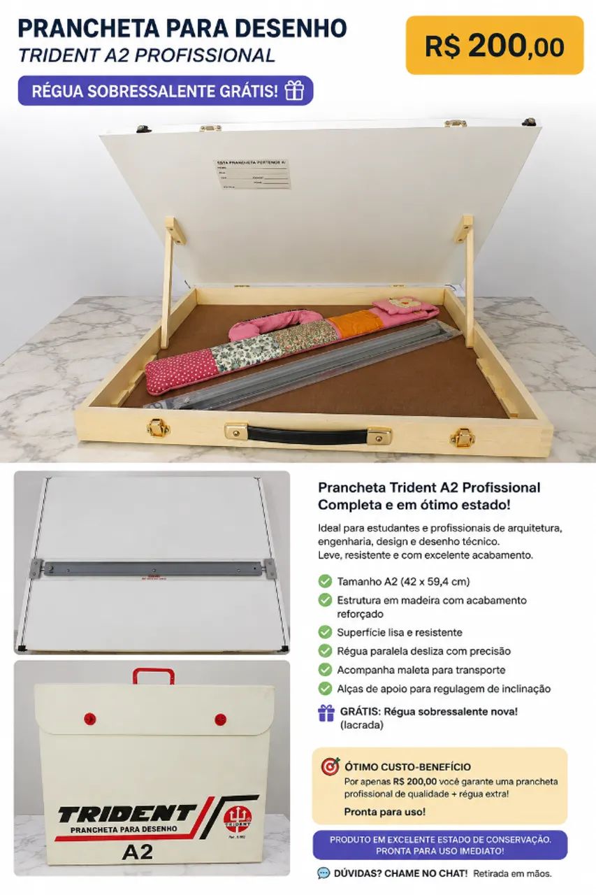 Prancheta para desenho Trident A2 Profissional 