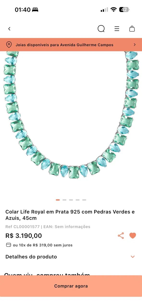 Colar Vivara Life Royal em Prata 925 com cristais e brinde caixa de som