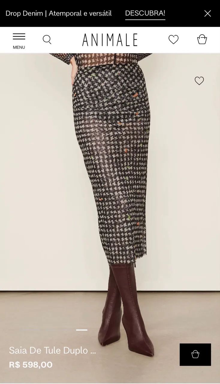 SAIA MIDI TULE PIED POULE ORIGINAL ANIMALE