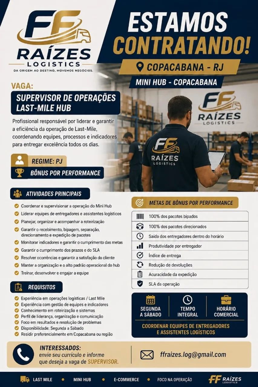 SUPERVISOR DE OPERAÇÕES - LAST MILE | FF RAÍZES LOGÍSTICA