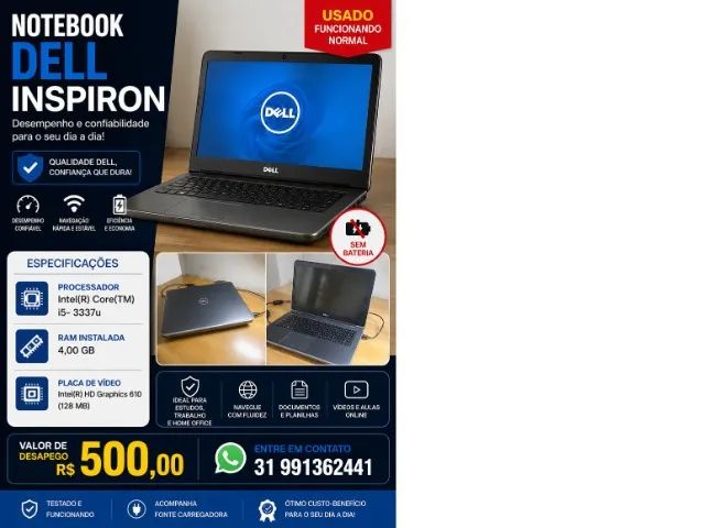 Notebook  Dell Inspiron (usado) Sem Bateria (Usado)
