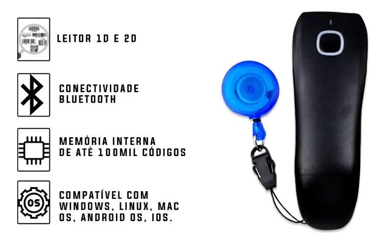 Leitor Código Barras Bolso Code Bluetooth 1d E 2d Qr Code Preto - Foto 2
