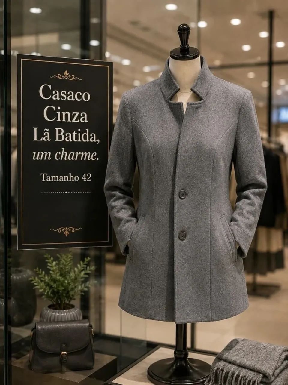 Casaco Cinza Lã Batida Charme 42
