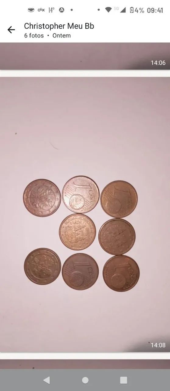 8 moedas de 1 cêntimo de euro da Espanha