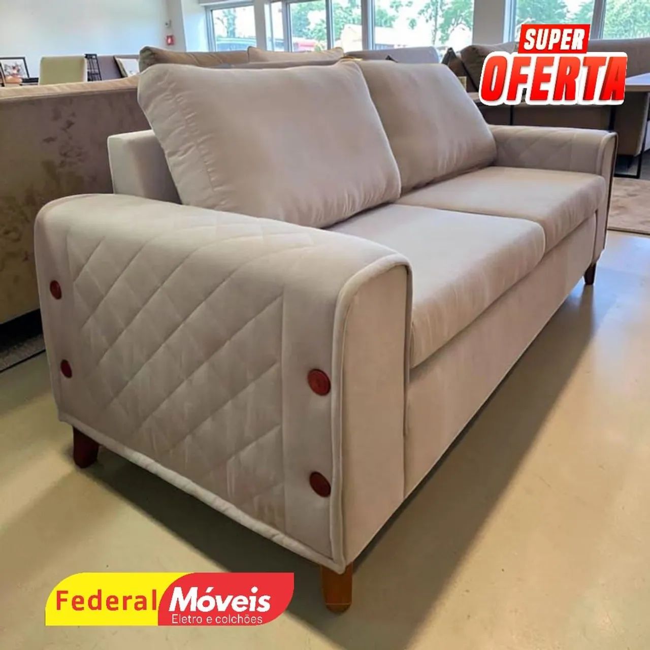 Sofá Fixo D33 2,00m Linho Bege - Mega Oferta!