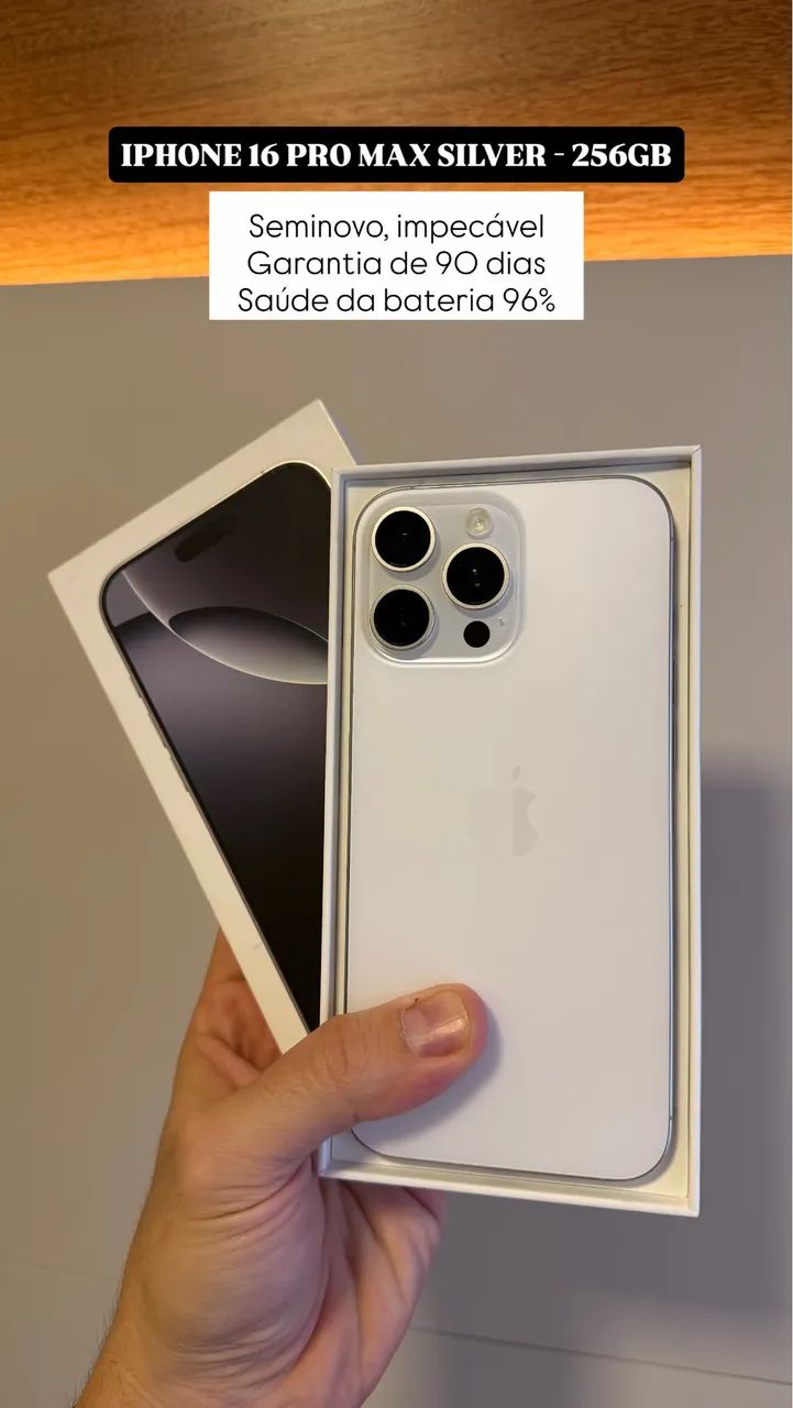 iPhone 16 Pro Max 256GB White titanium, Seminovo 96%, Garantia