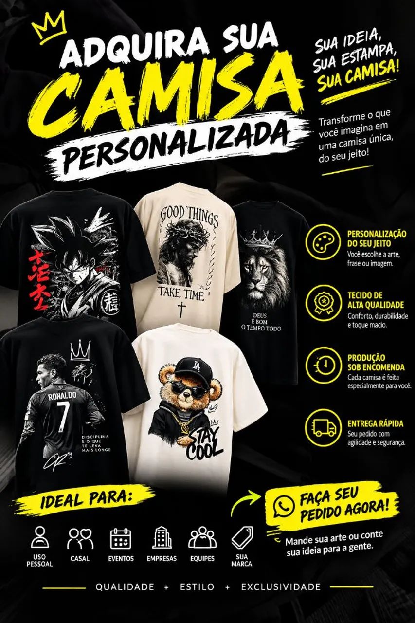Camisas Oversized lisa ou com estampa 