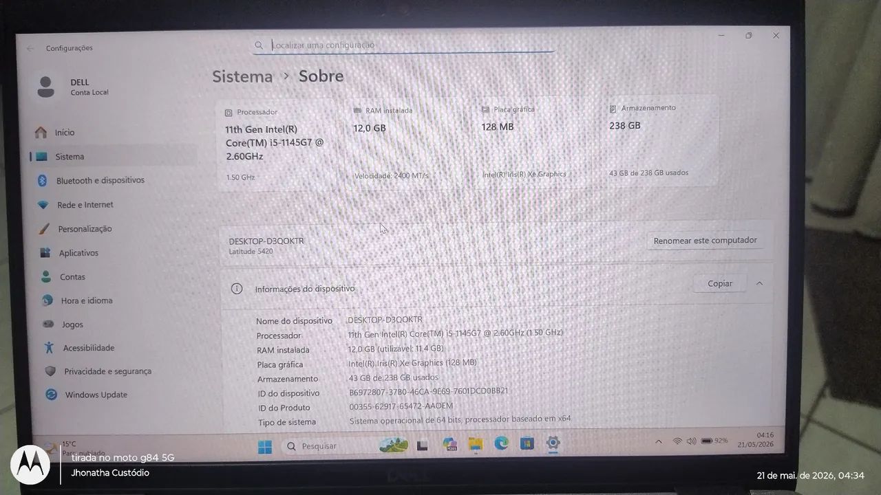 Notebook Dell Latitude 5420 - 11 gen - 12 GB RAM e NVME 256 GB - Foto 2