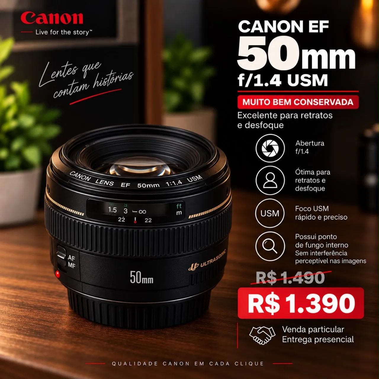 Lente Canon EF 50mm f/1.4 USM - Acessórios para Câmeras e