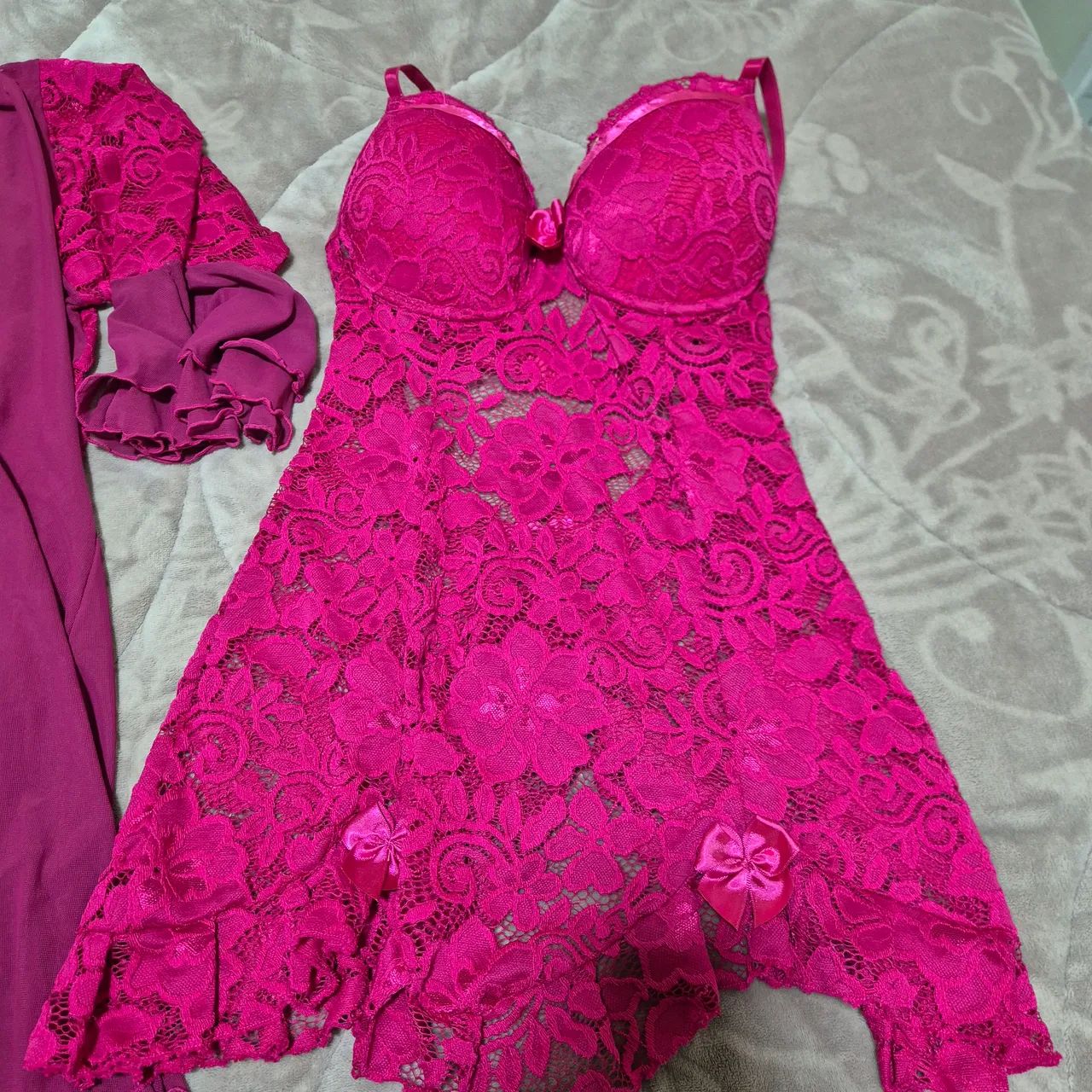 Conjunto Lingerie (Camisola e Robe) Rosa M - Foto 2