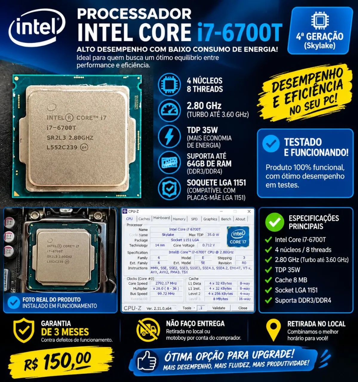 ? PROCESSADOR INTEL CORE i7-6700T - R$ 150 ? - Foto 3