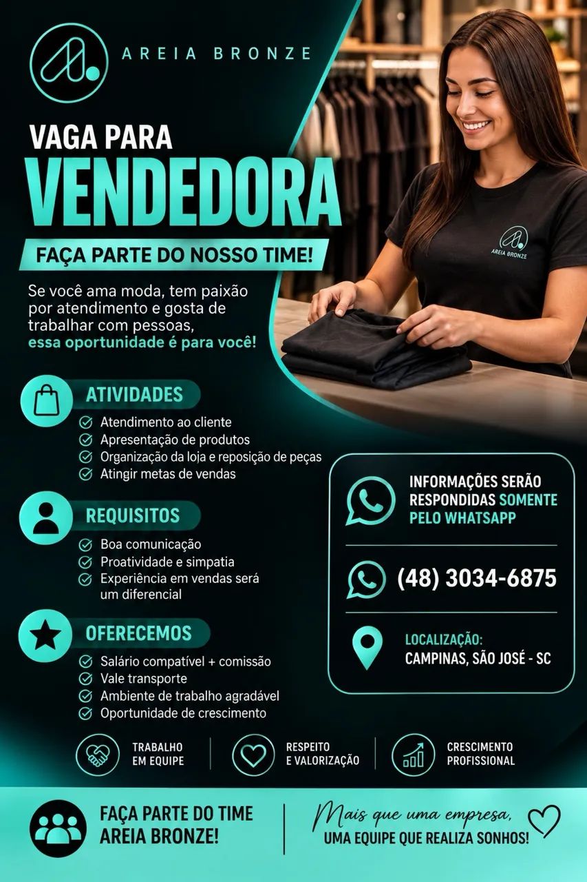 Vaga para Vendedora