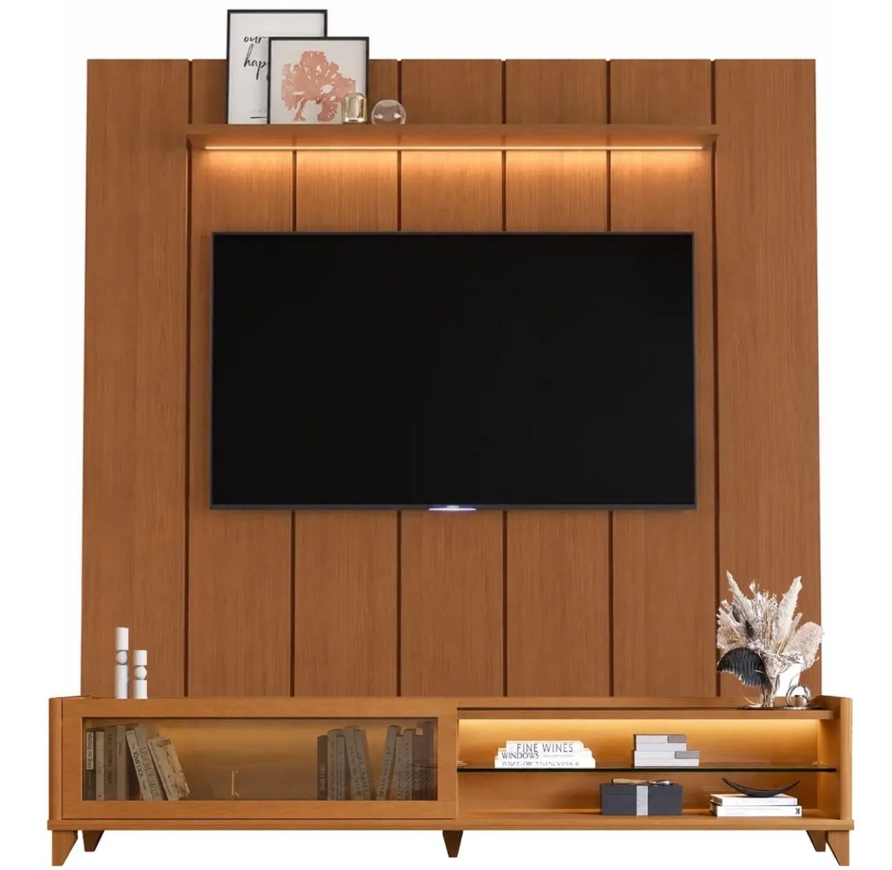 com Painel  220cm com Led para Tv Até 75 Polegadas Ripado p7 - Foto 4