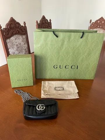 Gucci® Marmot Super Mini - Preta com ferragem prata fosco) (original)