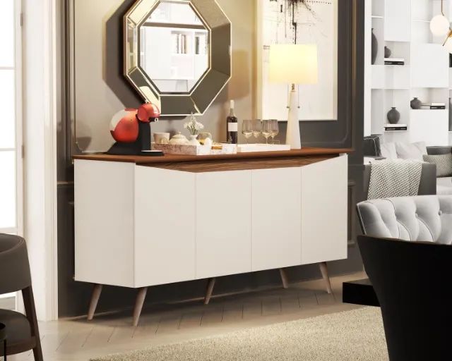 Buffet Aparador Encanto 4Pts Off White.Freijo - Entrega Rápida!